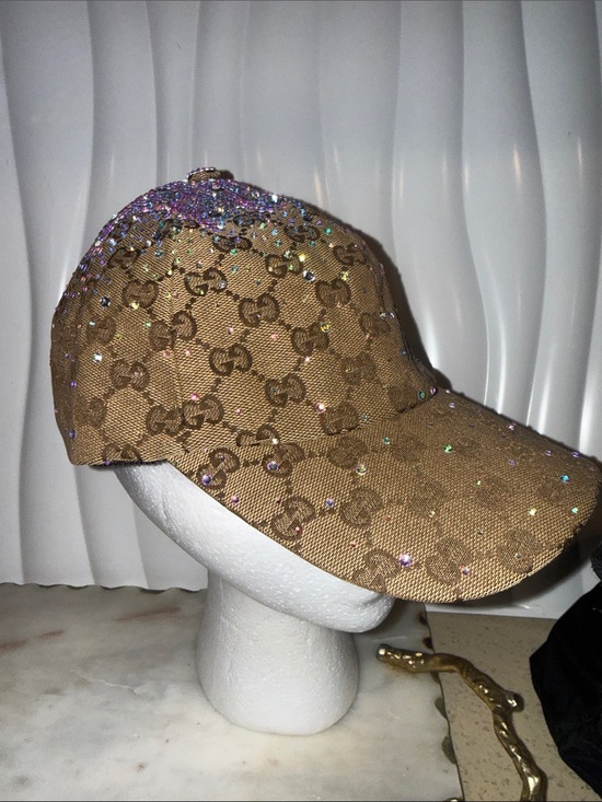 Gucci Accessories - Gucci Brown GG Monogram Crystal Accent Baseball Cap